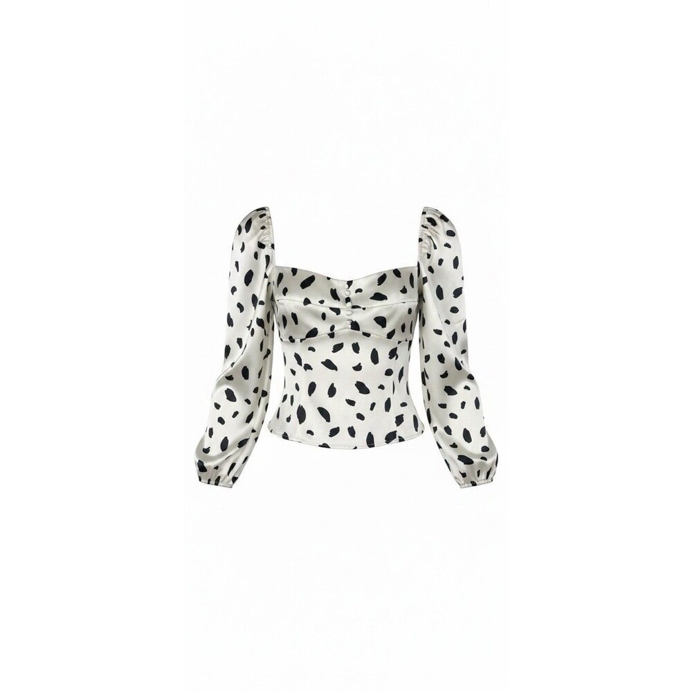 Reformation Abigale Top Silk Polka Dot Puff Sleeve Smocked Crop Size 10 NWT